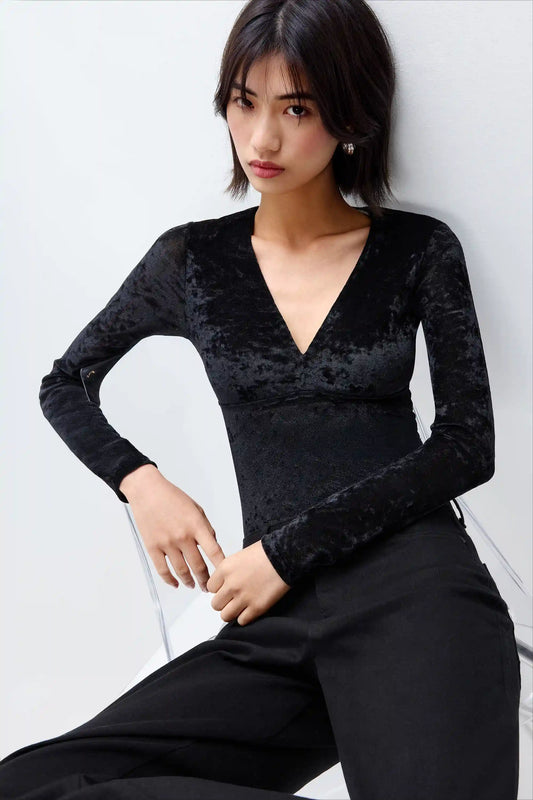 Everyday Luxury Velvet-Like Long Sleeve Bodysuit