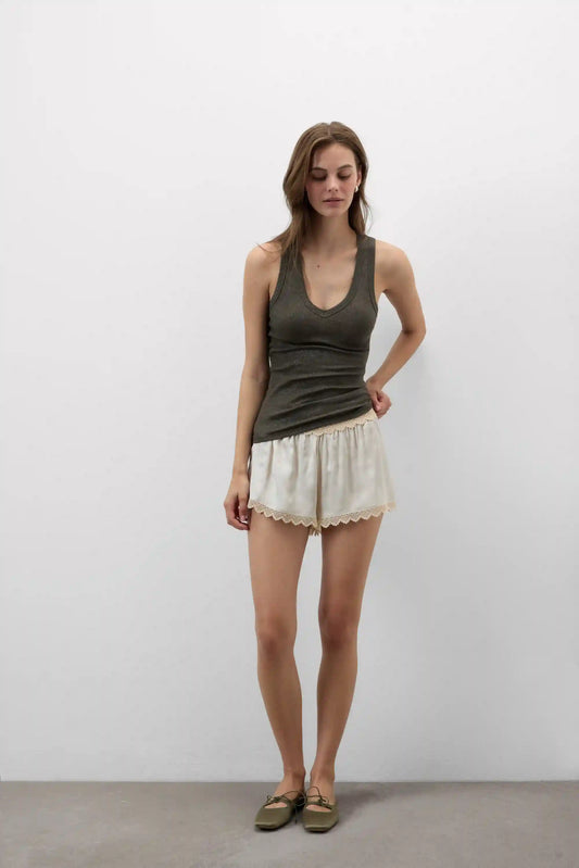 Ribbed Cotton Lamé V-Neck Tank Top