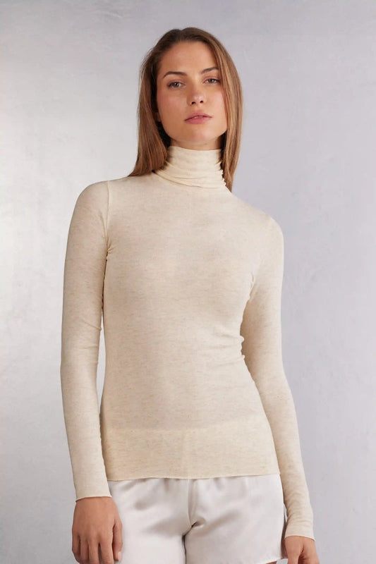 High Collar Top in Modal Light with Cashmere Lamé