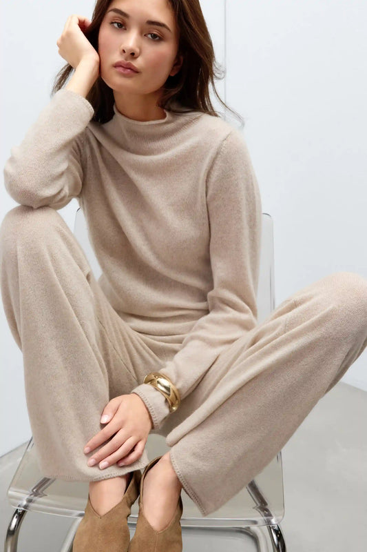 100% Cashmere Long Sleeve Funnel Neck Sweater