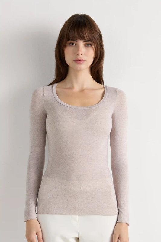 Long Sleeve Scoop Neck Top in Ultralight with Cashmere