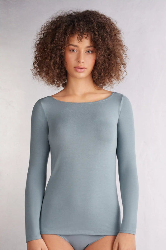 Long Sleeve Bateau Neck Top in Micromodal