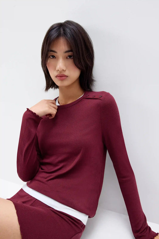 Lounging Around Long Sleeve Crew Neck Top in Modal and Silk