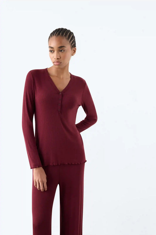 Lounging Around Long Sleeve V-Neck Top in Modal and Silk