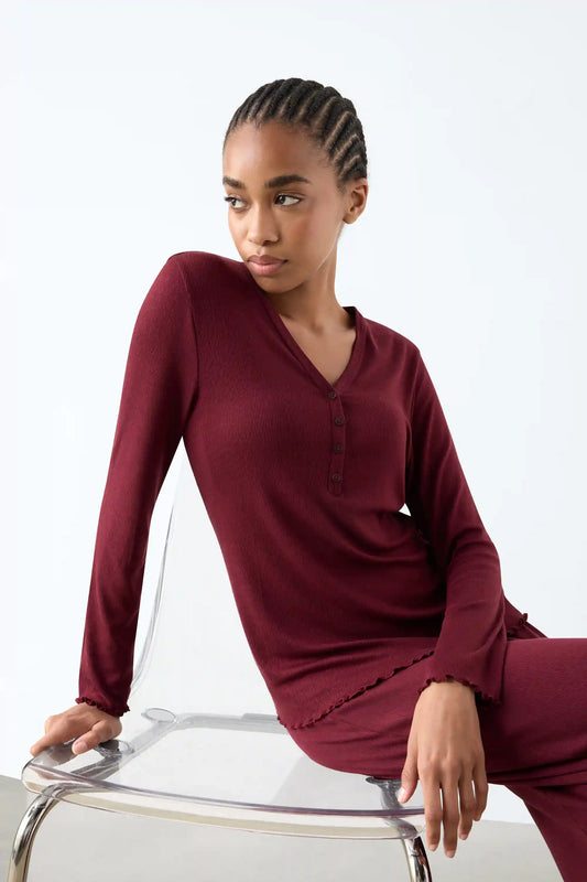 Lounging Around Long Sleeve V-Neck Top in Modal and Silk