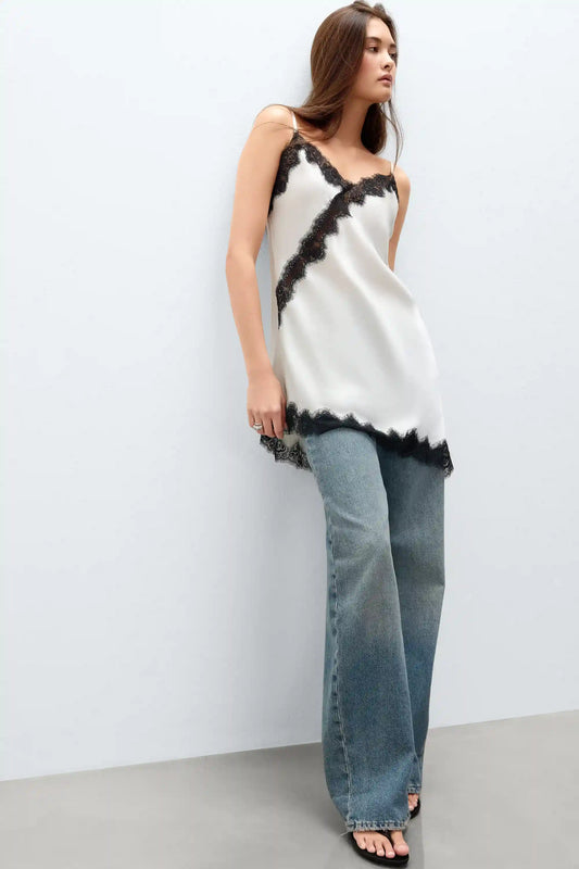 Brighten Your Day Asymmetric Chemise in Silk and Lace