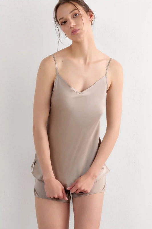 Silk Satin Top with V-neckline