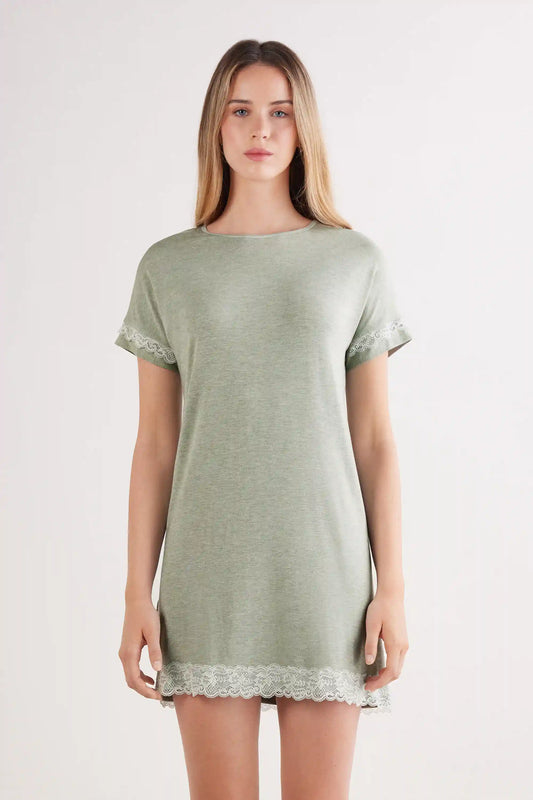 Lace Trim Short Sleeve Nightgown