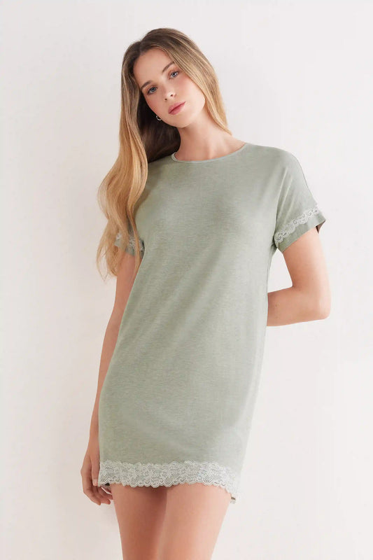 Lace Trim Short Sleeve Nightgown
