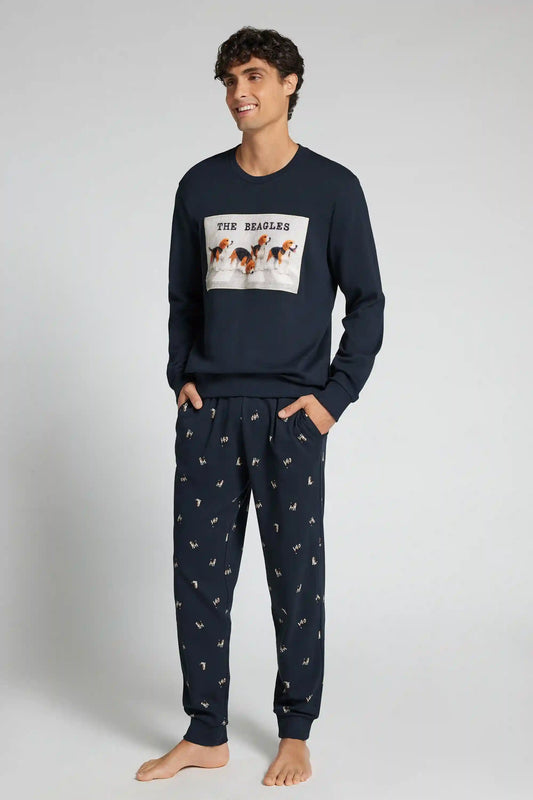 Men’s Full Length Pajamas in 100% Cotton with The Beagles Embroidery