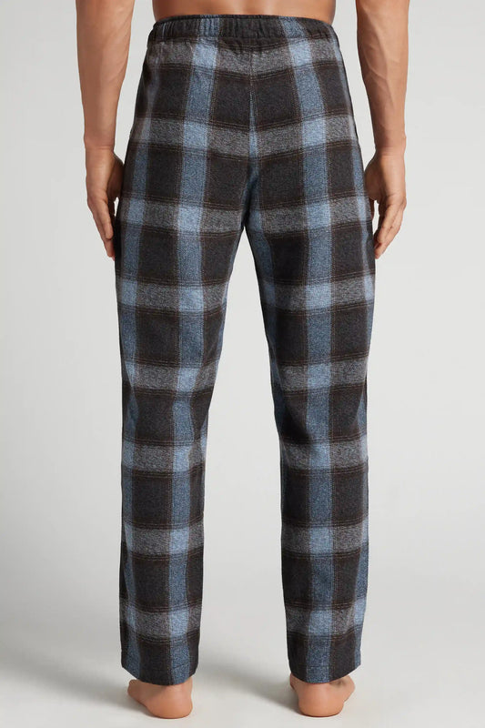 Blue Check Print Full Length Knit Pants
