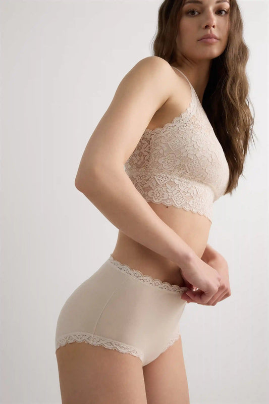 High Rise Cotton and Lace Hipsters