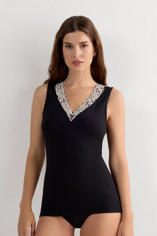 Pretty Flower Modal and Lace Tank Top