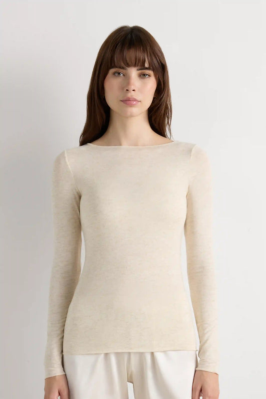 Bateau Neck Top in Modal Light with Cashmere Lamé
