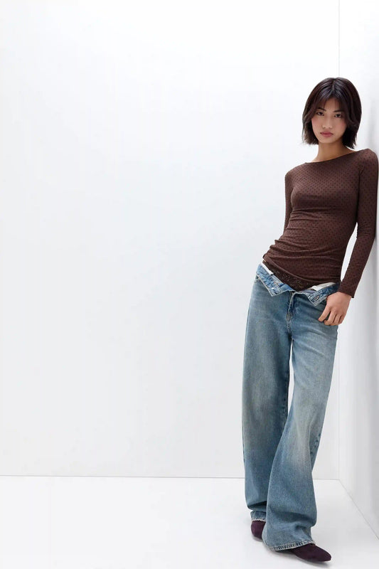 Polka Dot Boatneck Top in Ultralight with Cashmere
