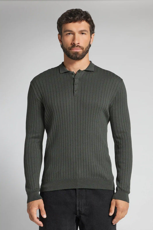 Long Sleeve Ribbed Polo Shirt
