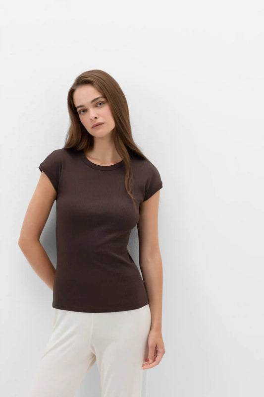 Superior Cotton Ribbed Short Sleeve Top