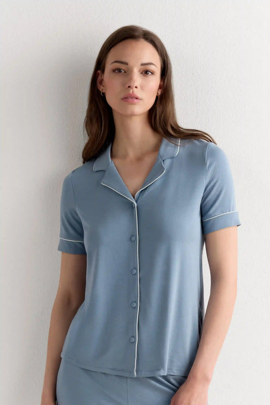 Short Sleeve Button Up Shirt in Modal