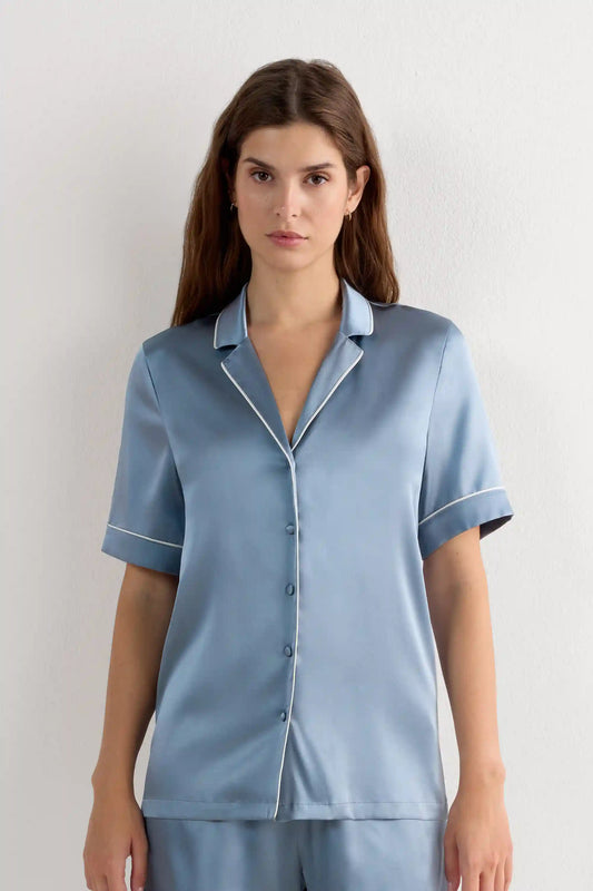 Menswear Cut Short Sleeve Silk Shirt