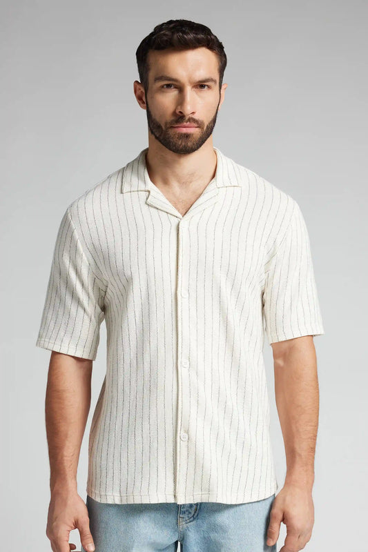 Short Sleeved Bowling Shirt with Stripes