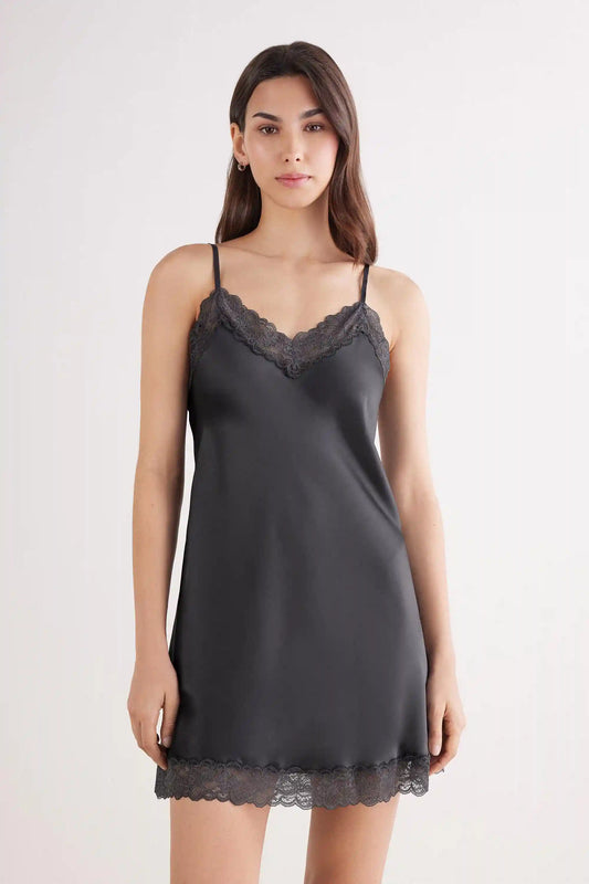 Silk Slip with Lace Insert Detail