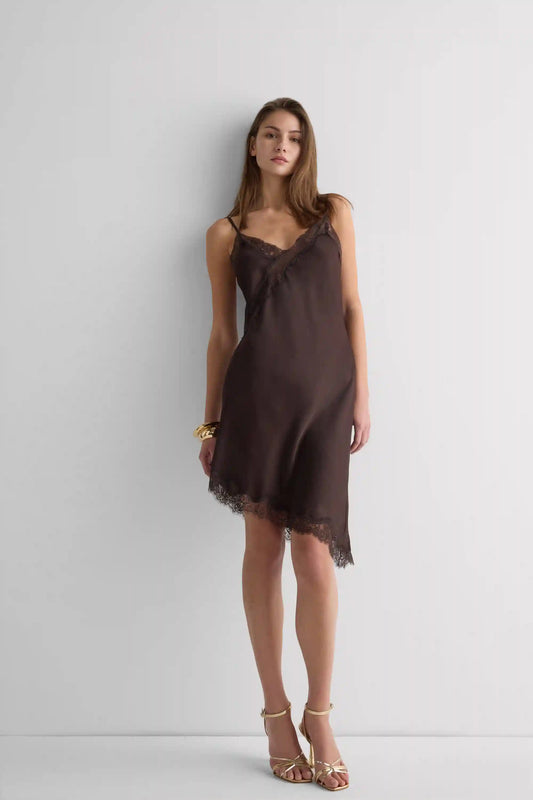 Asymmetric Slip in Viscose Satin with Lace