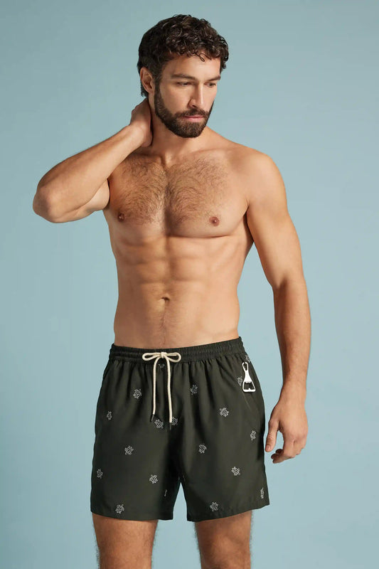 Swim Trunks with Embroidered Turtles