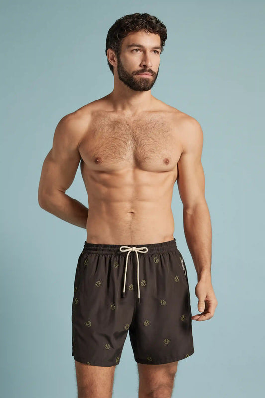 Swim Trunks with Embroidered Ducks