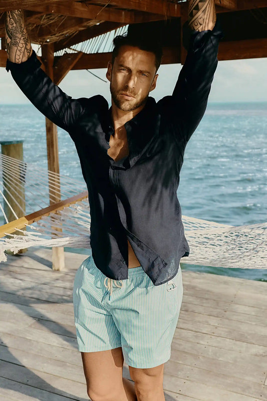 Reversible White/Light Blue Swim Trunks