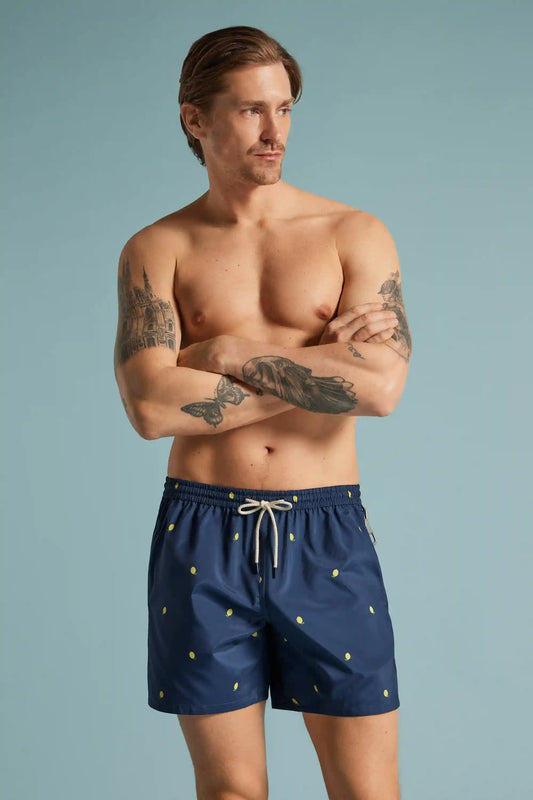 Reversible Lemon Print Swim Trunks