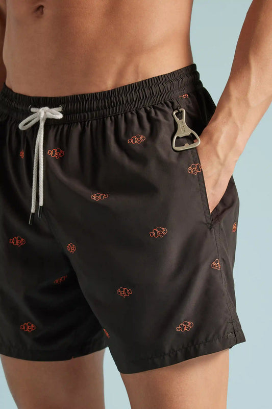 Swim Trunks with Embroidered Clown Fish