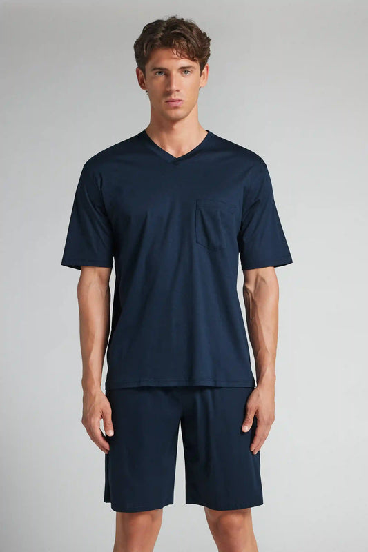 Short Pajamas in Mercerized Cotton filo Premium