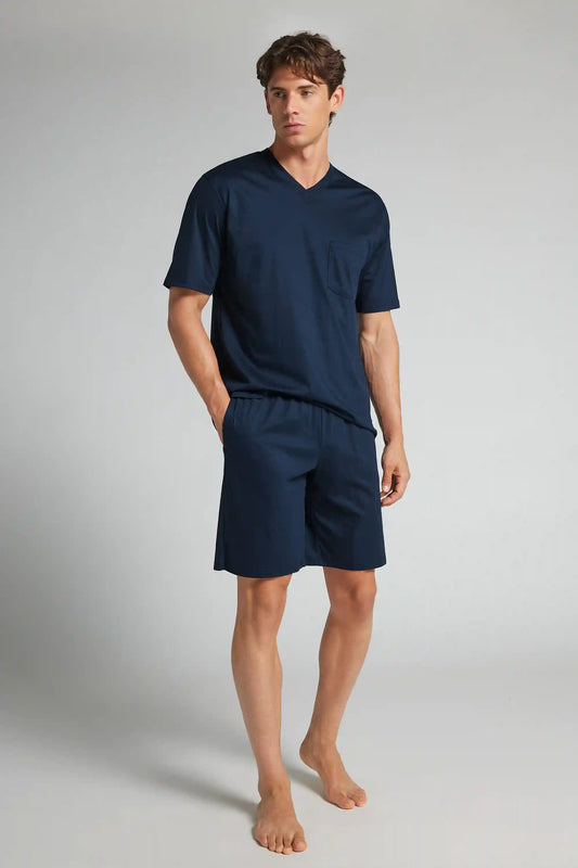 Short Pajamas in Mercerized Cotton filo Premium