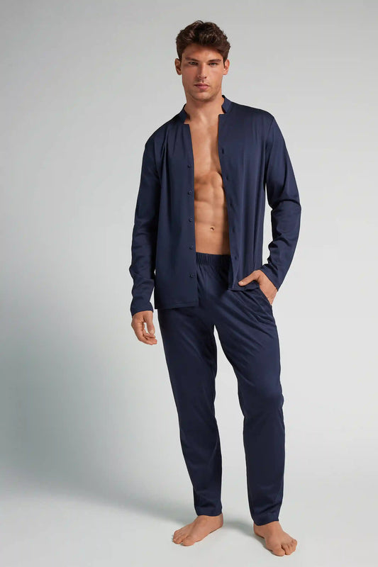 Open Front Full Length Pajamas in Cotton