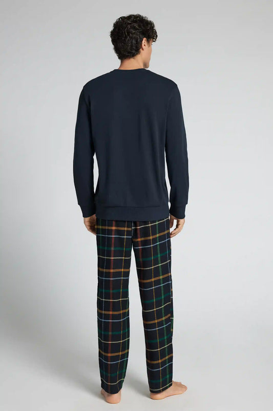 Men’s Full Length Cotton Pajamas with Dachshund Embroidery