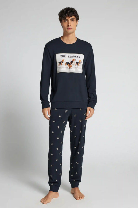 Men’s Full Length Pajamas in 100% Cotton with The Beagles Embroidery