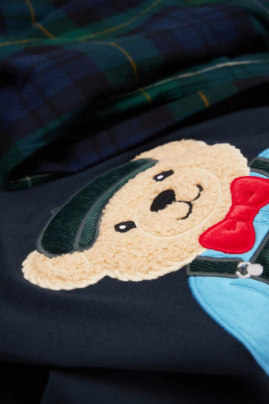 Men’s Full Length Cotton Pajamas with Gentleman Bear Embroidery