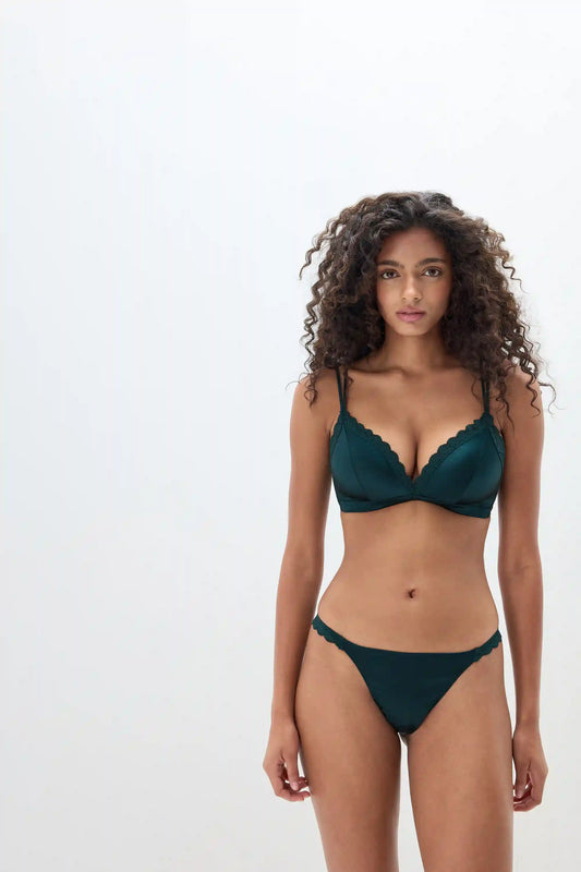 Tiziana Wireless Plunge Triangle Bra in Silk and Lace